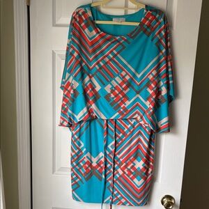 Jessica Simpson Geometric Blue and Red Dress